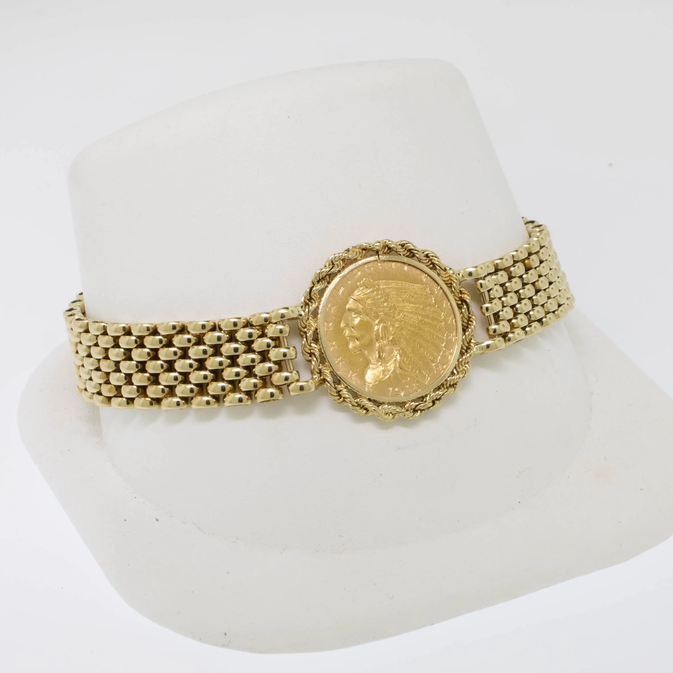 14K Yellow Gold 7.25" Bracelet feat. 1915 $2-1/2 Dollar Gold Piece (Estate)