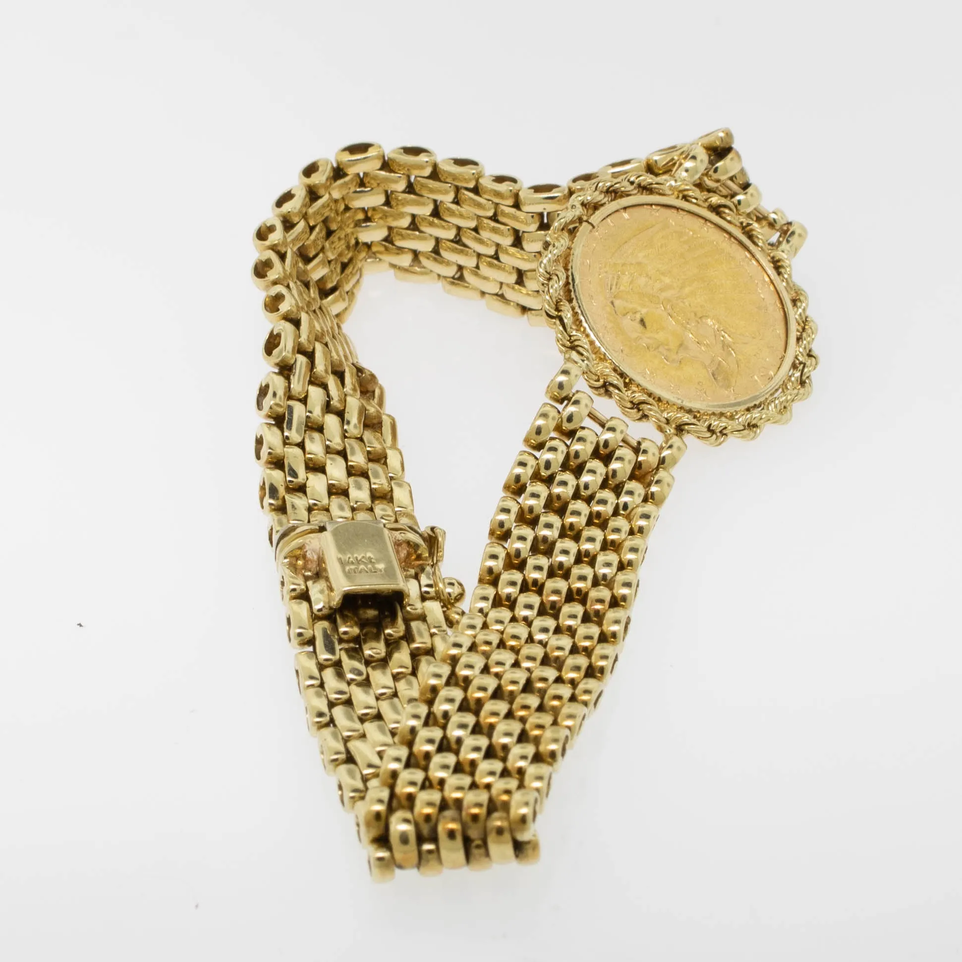 14K Yellow Gold 7.25" Bracelet feat. 1915 $2-1/2 Dollar Gold Piece (Estate)