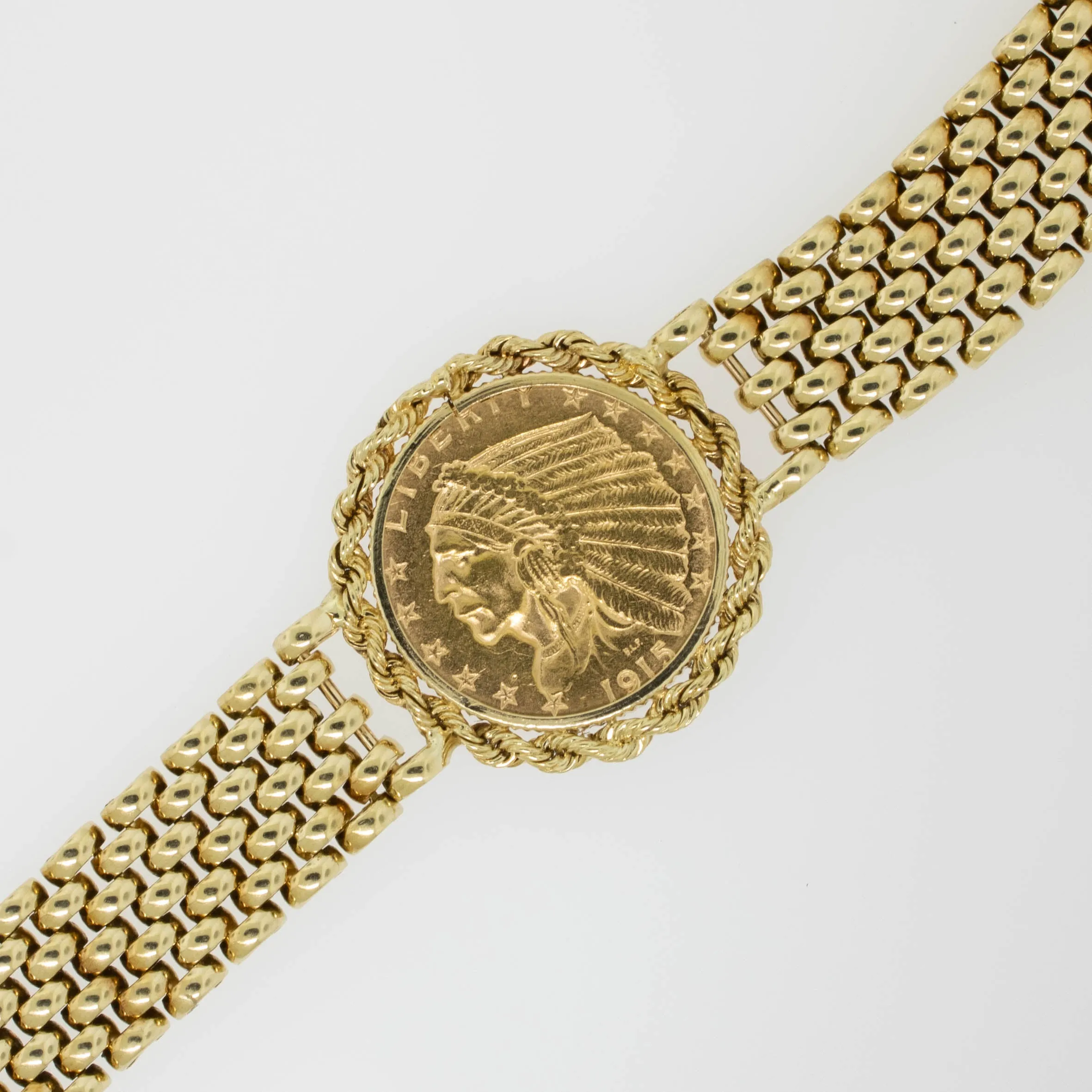 14K Yellow Gold 7.25" Bracelet feat. 1915 $2-1/2 Dollar Gold Piece (Estate)