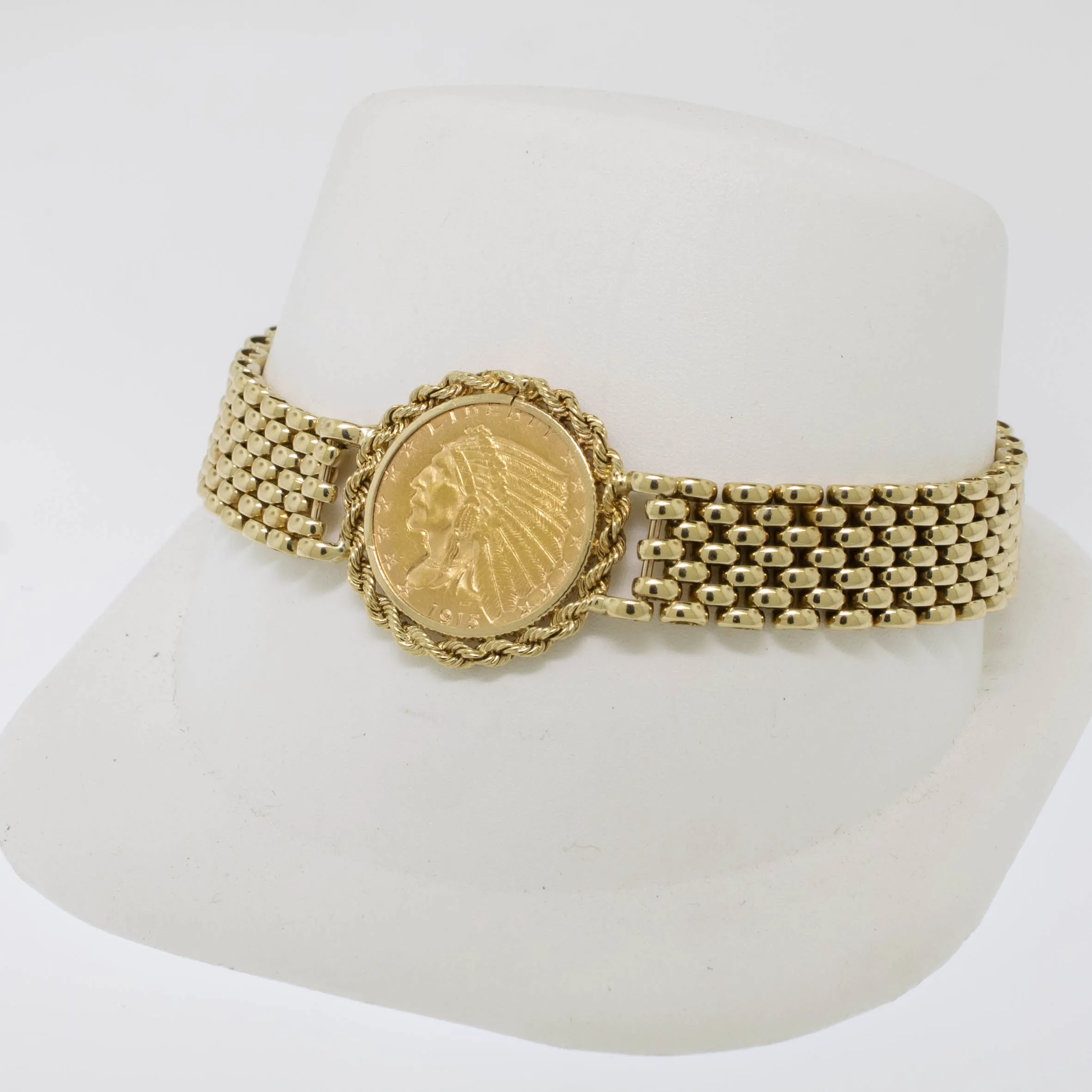 14K Yellow Gold 7.25" Bracelet feat. 1915 $2-1/2 Dollar Gold Piece (Estate)