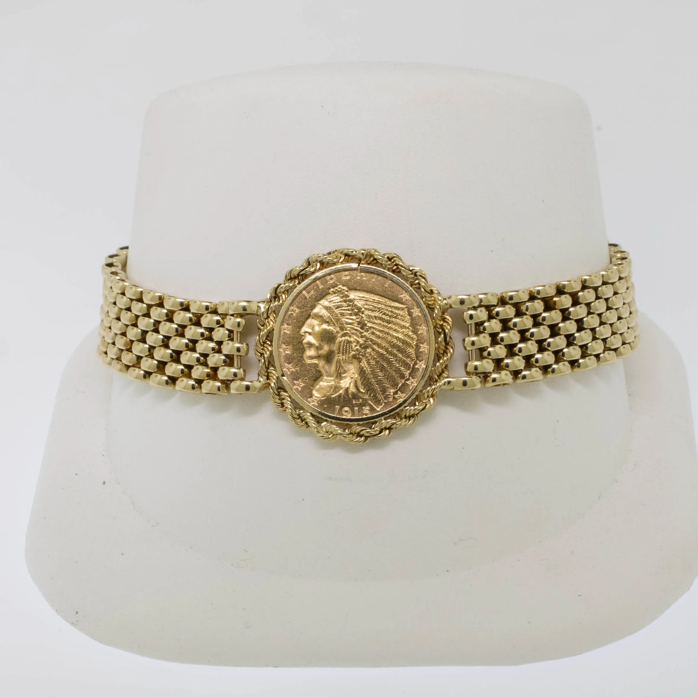 14K Yellow Gold 7.25" Bracelet feat. 1915 $2-1/2 Dollar Gold Piece (Estate)