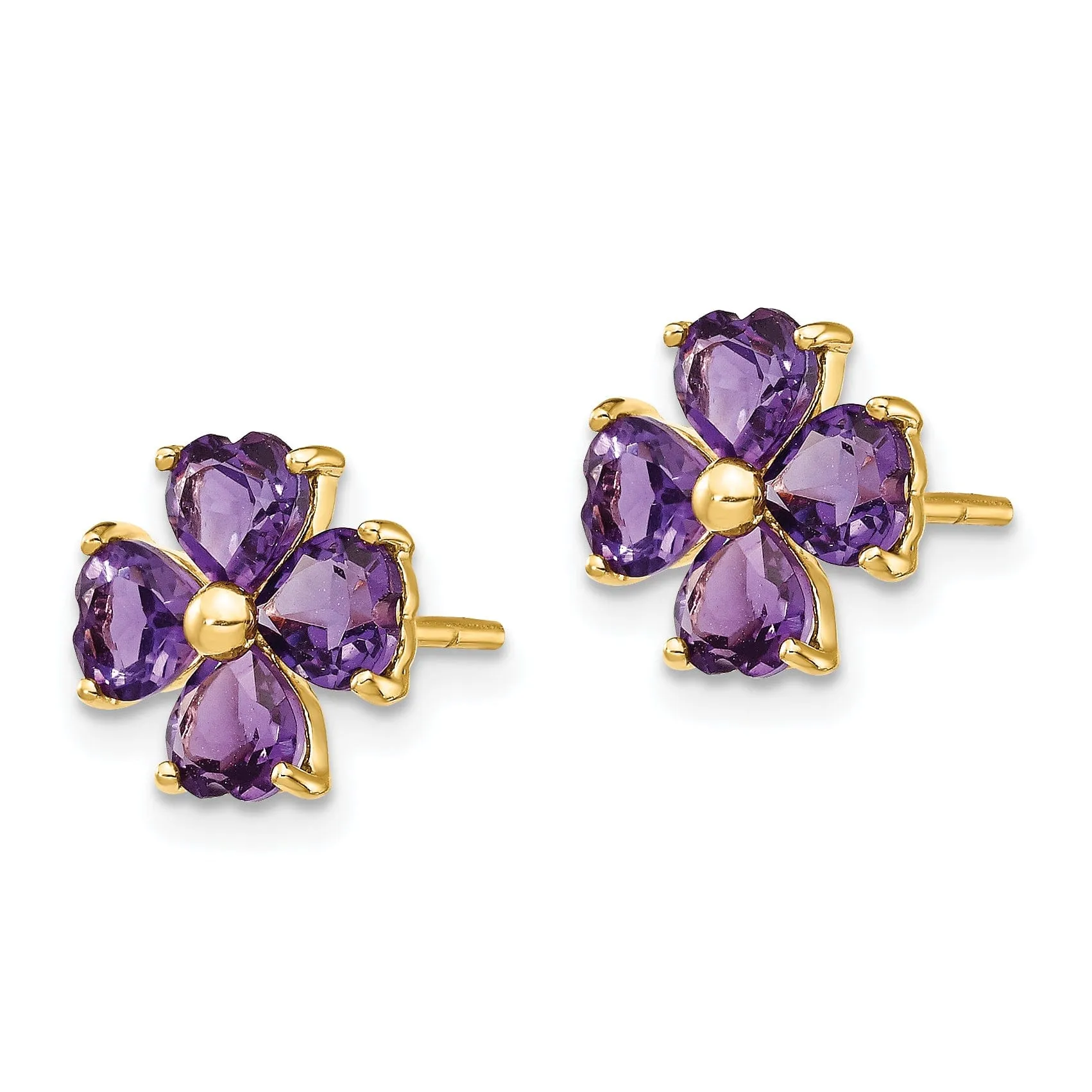 14k Yellow Gold Amethyst Flower Post Earrings