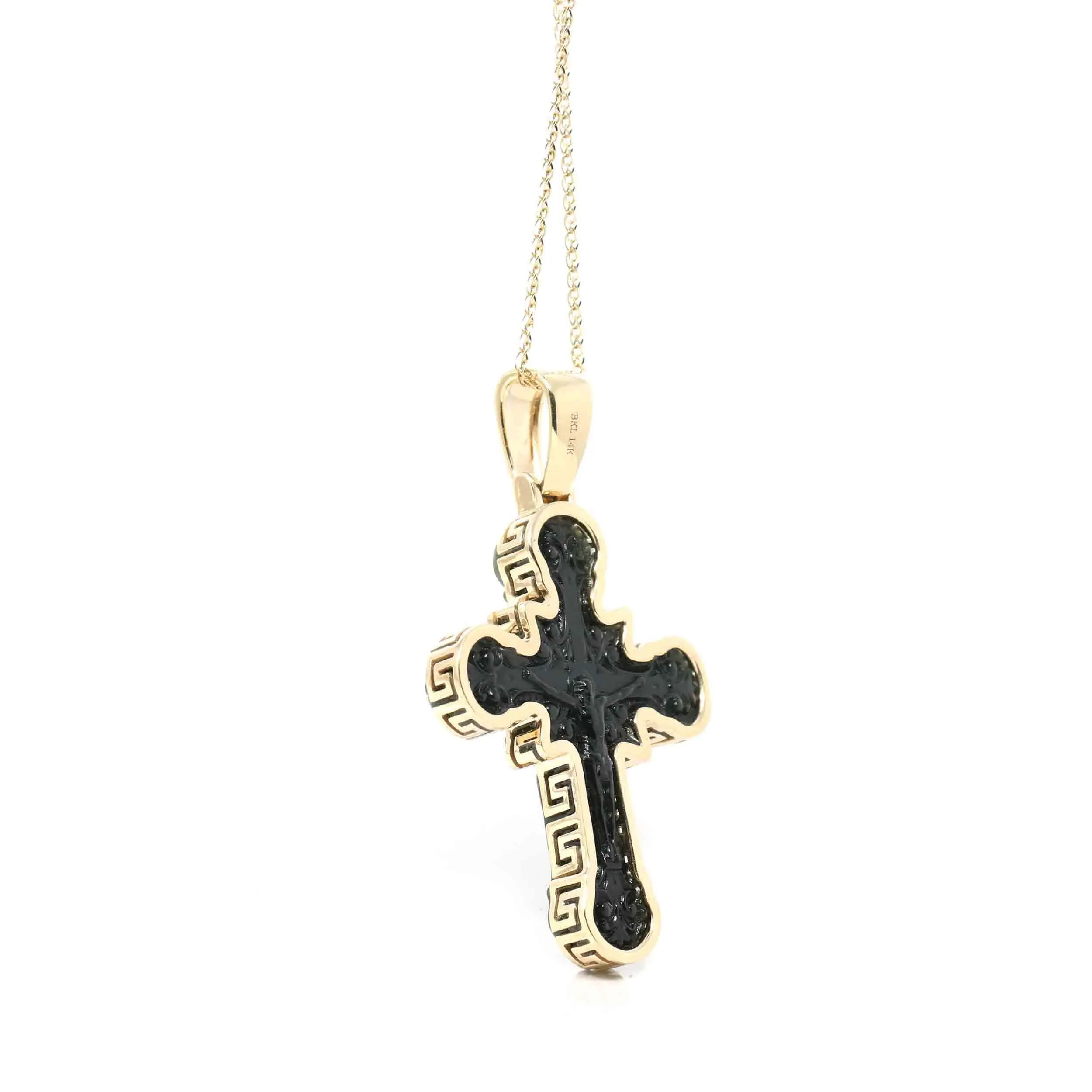 14K Yellow Gold & Black Nephrite Jade Crucifix Pendant