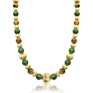 14K Yellow gold beaded necklace with jade and tiger eye