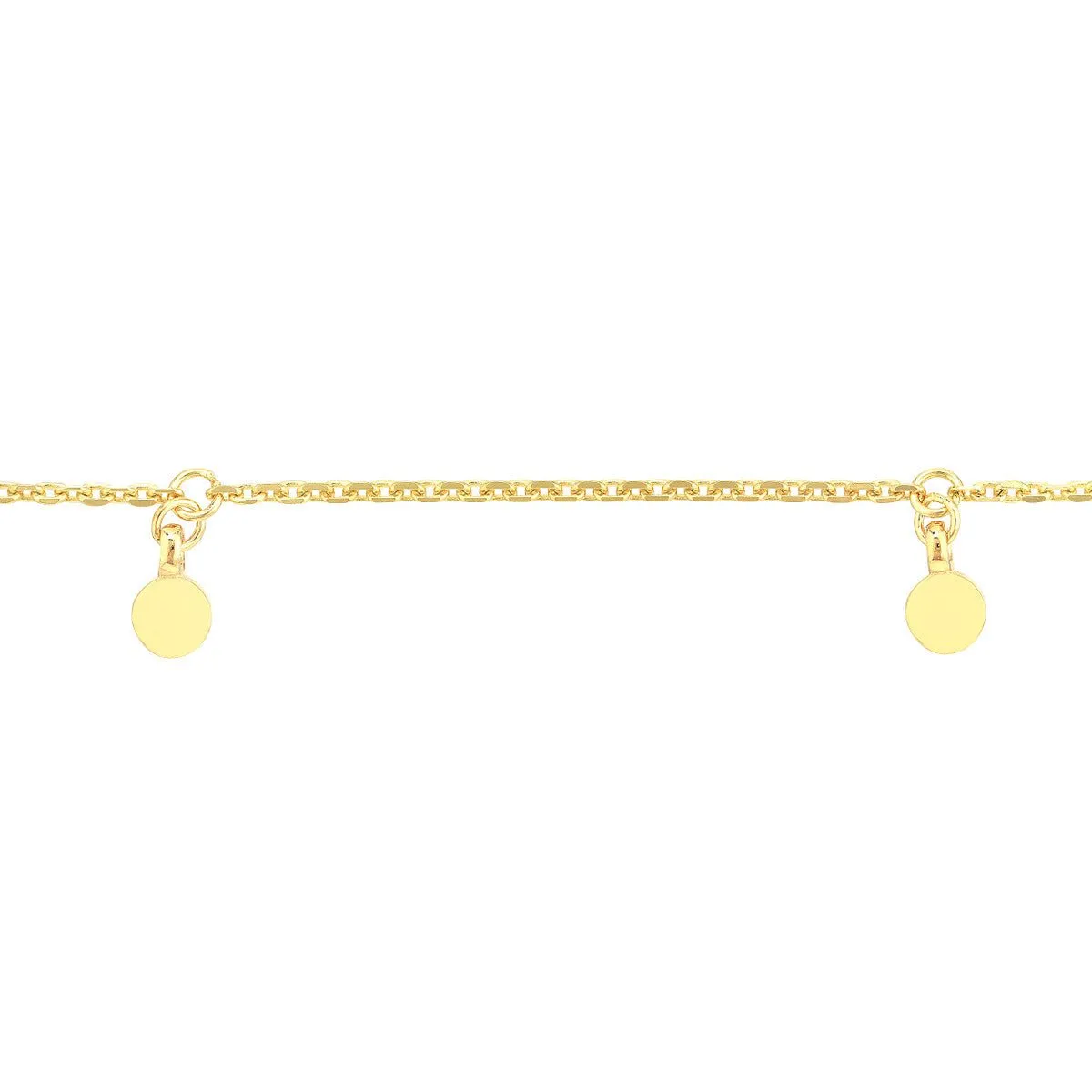 14K Yellow Gold Mini Disc Dangle Adjustable Anklet