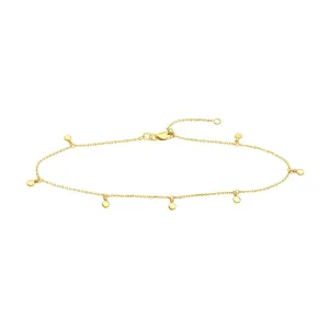 14K Yellow Gold Mini Disc Dangle Adjustable Anklet