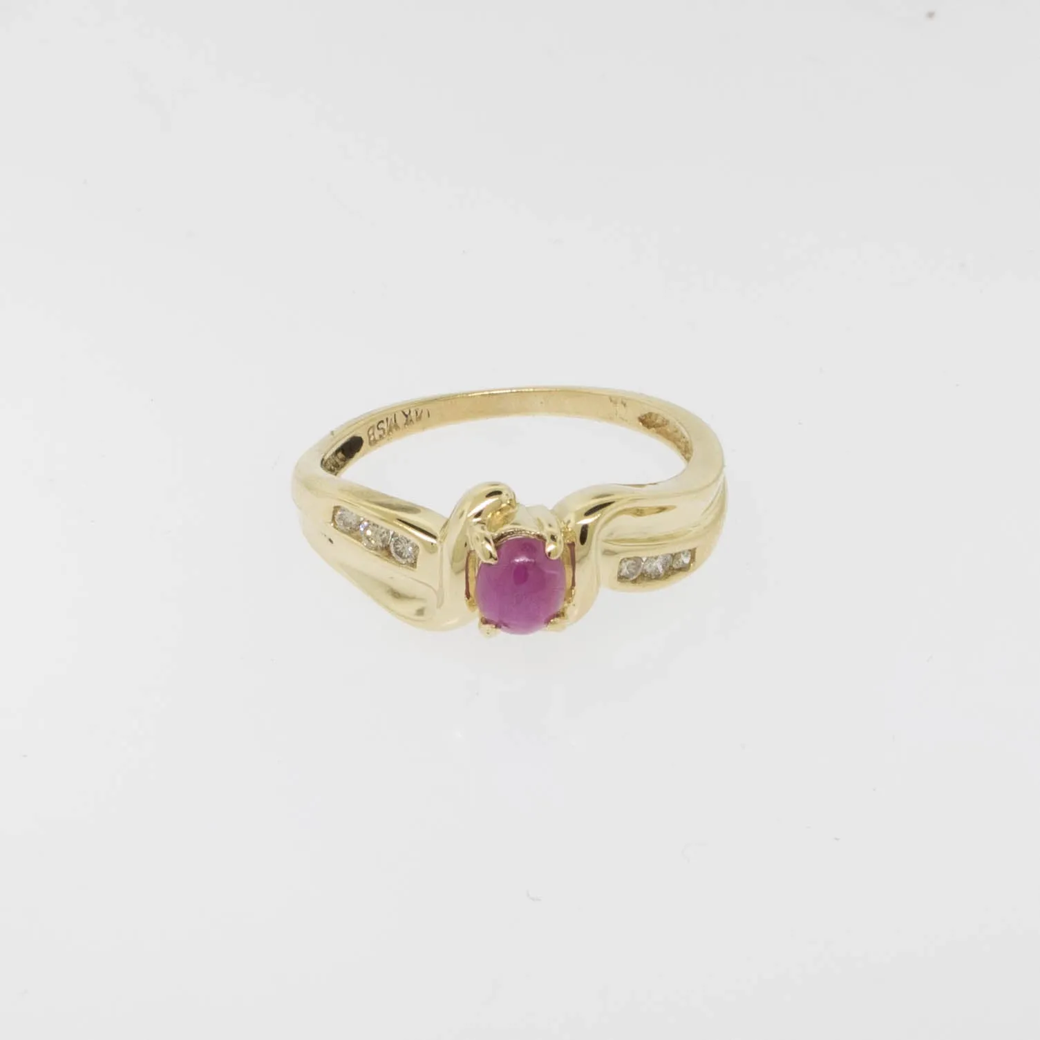 14K Yellow Gold Star Ruby (Chipped) and Diamond Ring Size 6.5 Preowned Jewelry