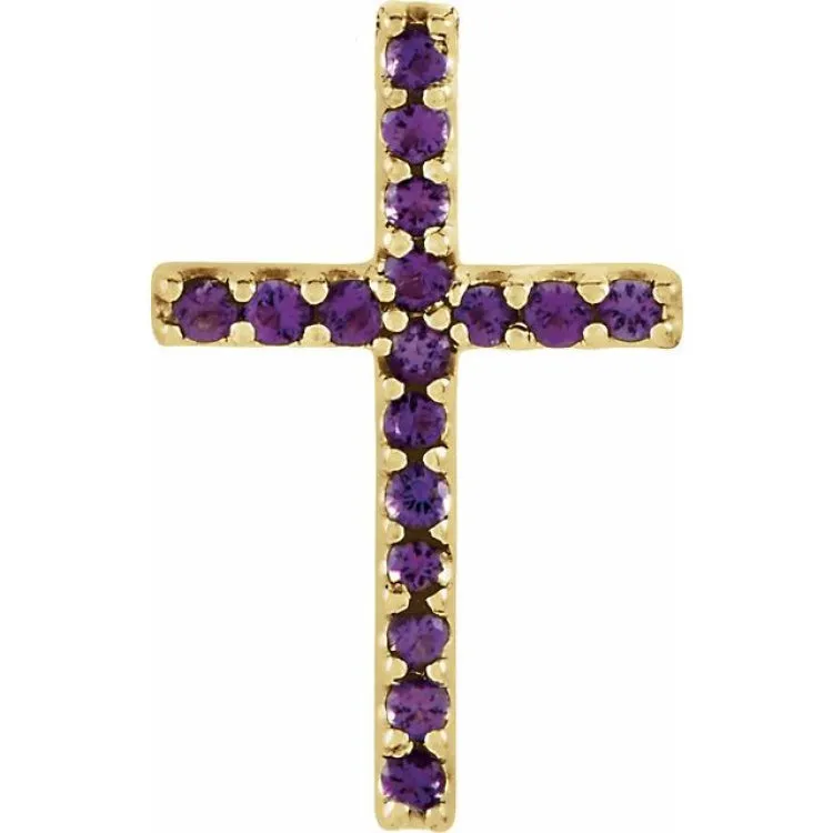 14K Yellow Natural Amethyst Petite Cross Pendant