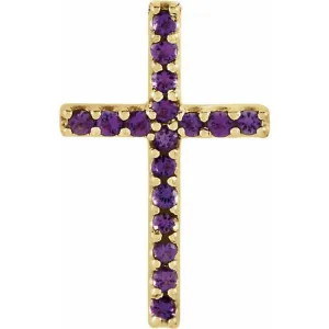 14K Yellow Natural Amethyst Petite Cross Pendant