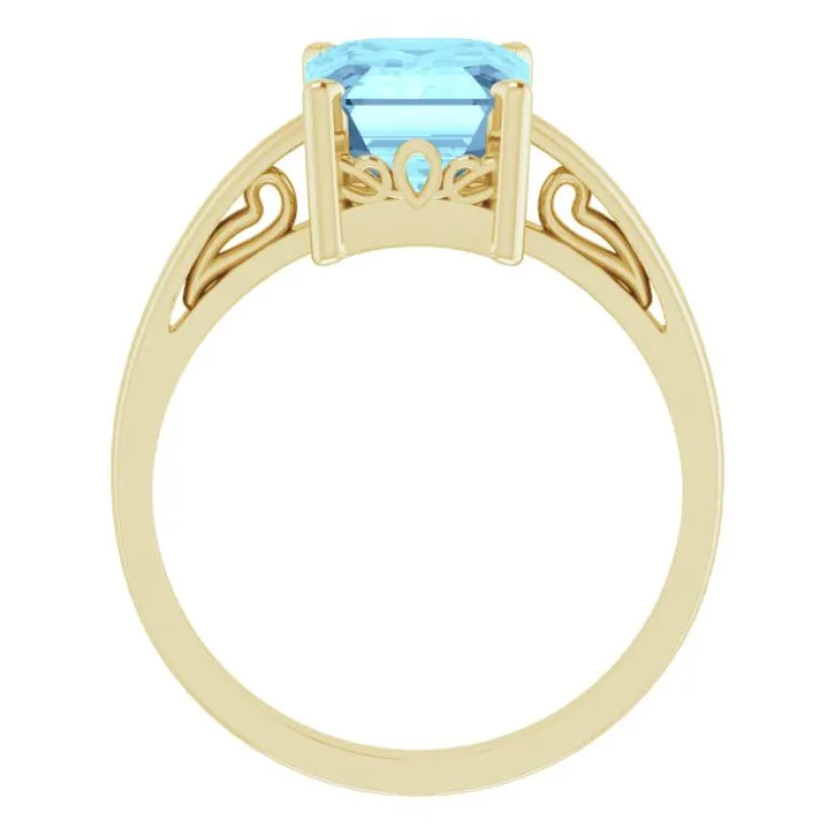 14K Yellow Natural Aquamarine Scroll Setting® Ring