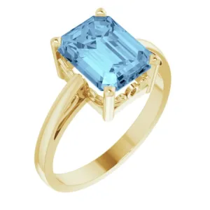 14K Yellow Natural Aquamarine Scroll Setting® Ring