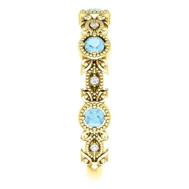 14KT GOLD 0.30 CTW AQUAMARINE & 0.03 CTW DIAMOND LEAF RING