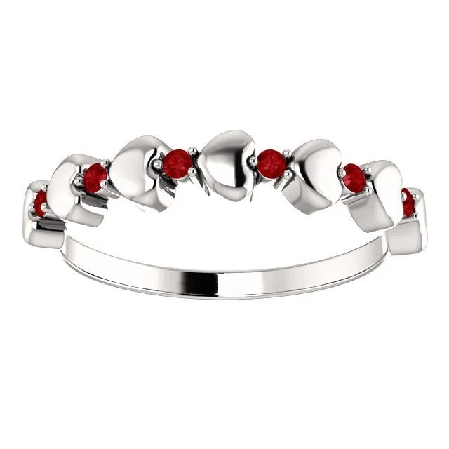 14KT GOLD .12 CTW RUBY STACKABLE HEART RING