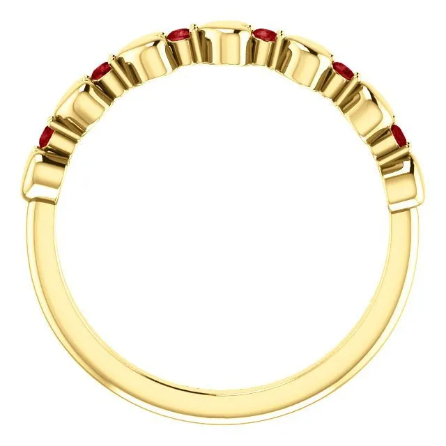 14KT GOLD .12 CTW RUBY STACKABLE HEART RING