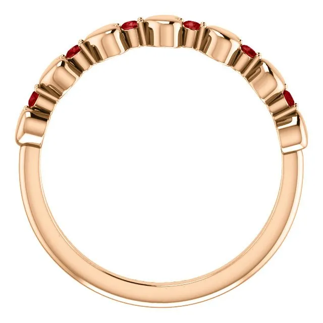 14KT GOLD .12 CTW RUBY STACKABLE HEART RING