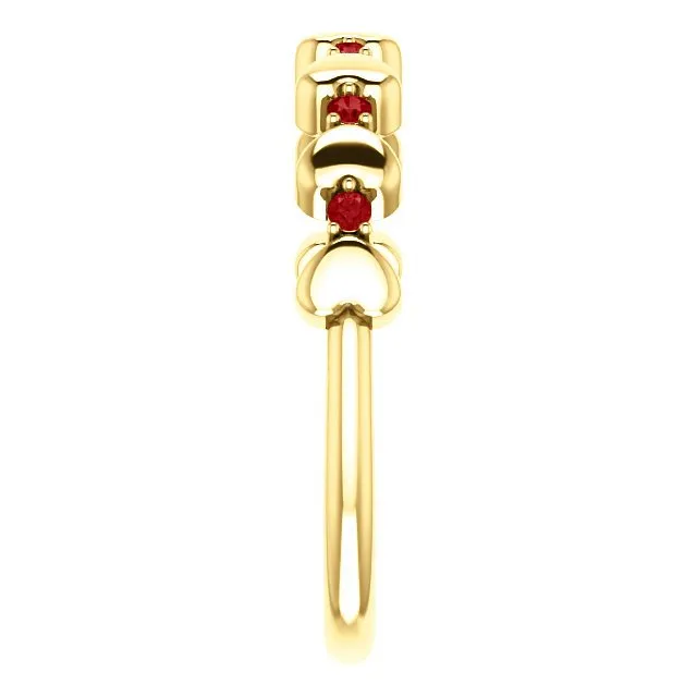 14KT GOLD .12 CTW RUBY STACKABLE HEART RING