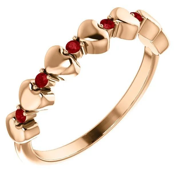 14KT GOLD .12 CTW RUBY STACKABLE HEART RING