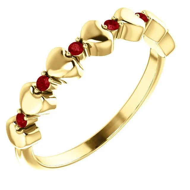 14KT GOLD .12 CTW RUBY STACKABLE HEART RING