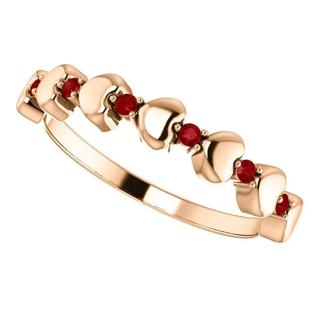 14KT GOLD .12 CTW RUBY STACKABLE HEART RING