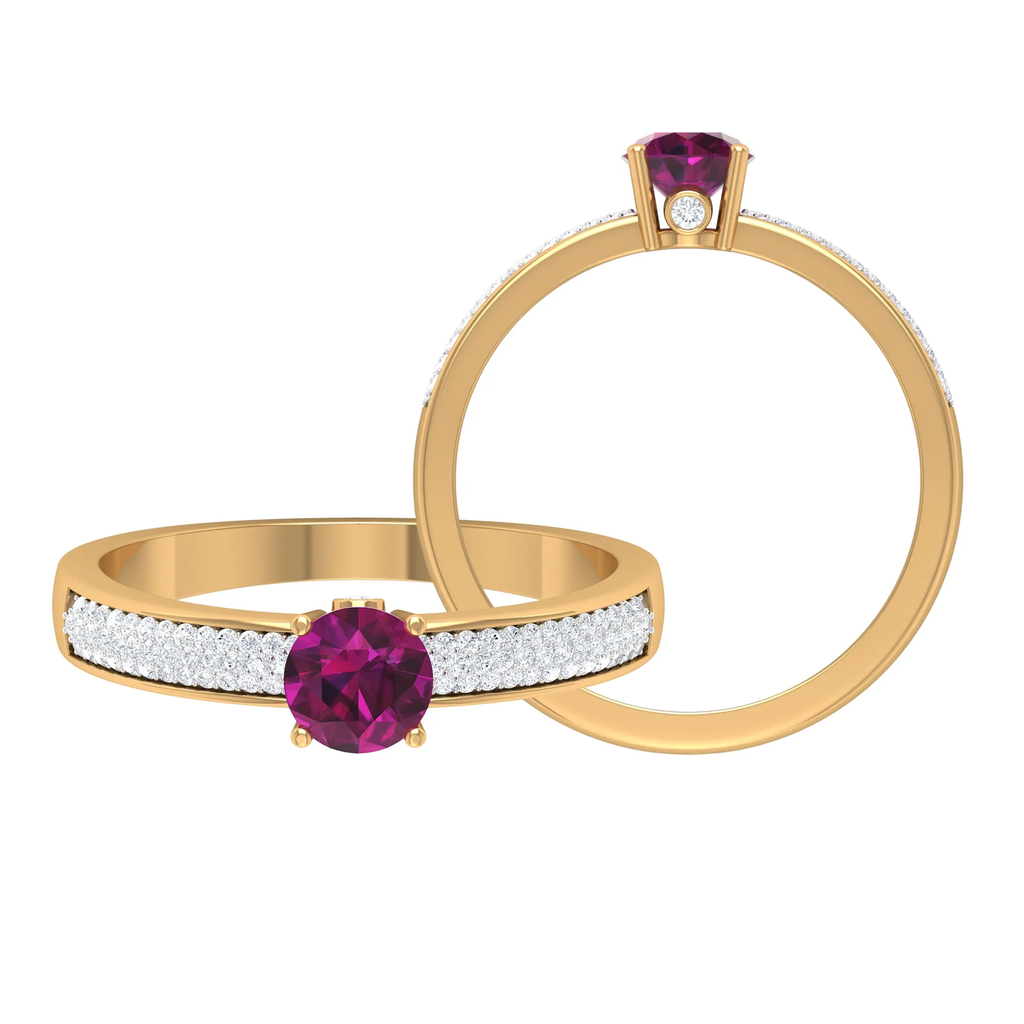 1.50 CT Solitaire Rhodolite and Diamond Engagement Ring