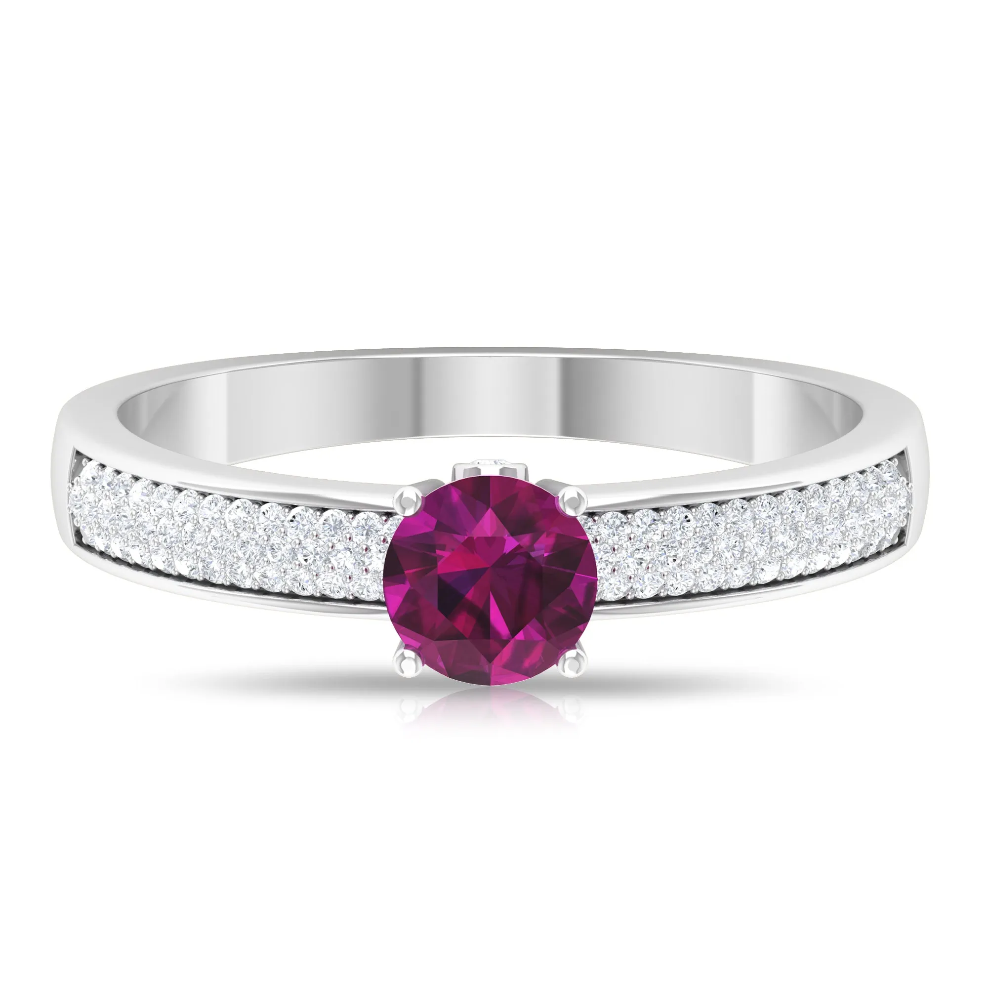 1.50 CT Solitaire Rhodolite and Diamond Engagement Ring