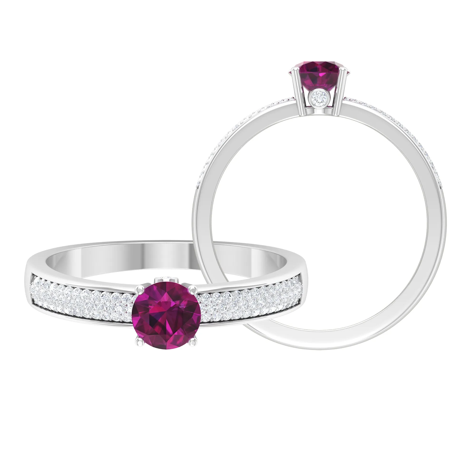 1.50 CT Solitaire Rhodolite and Diamond Engagement Ring