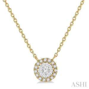 1/6 ctw Circular Round Cut Diamond Lovebright Necklace in 14K Yellow and White Gold