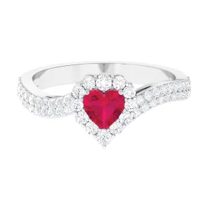 1.75 CT Heart Shape Ruby Bypass Engagement Ring with Diamond