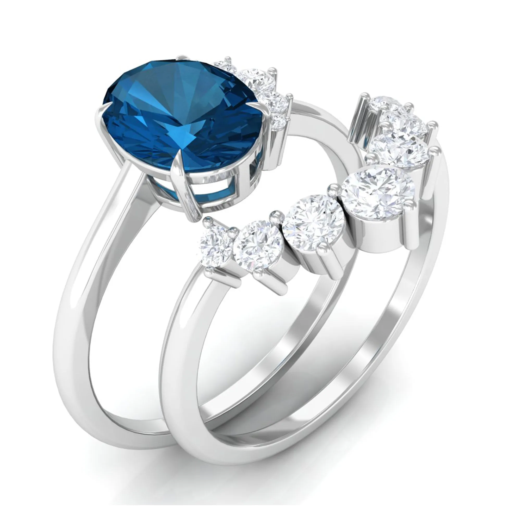 1.75 CT London Blue Topaz and Diamond Engagement Enhancer Ring Set