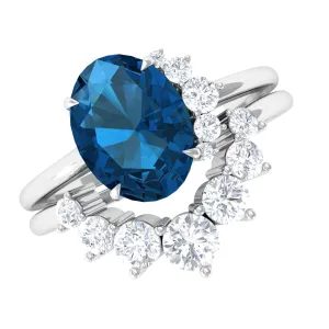 1.75 CT London Blue Topaz and Diamond Engagement Enhancer Ring Set