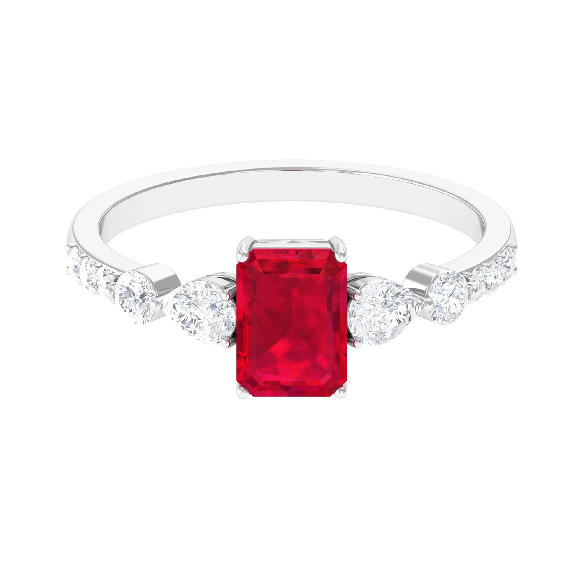 1.75 CT Octagon Lab Created Ruby Classic Solitaire Engagement Ring with Moissanite