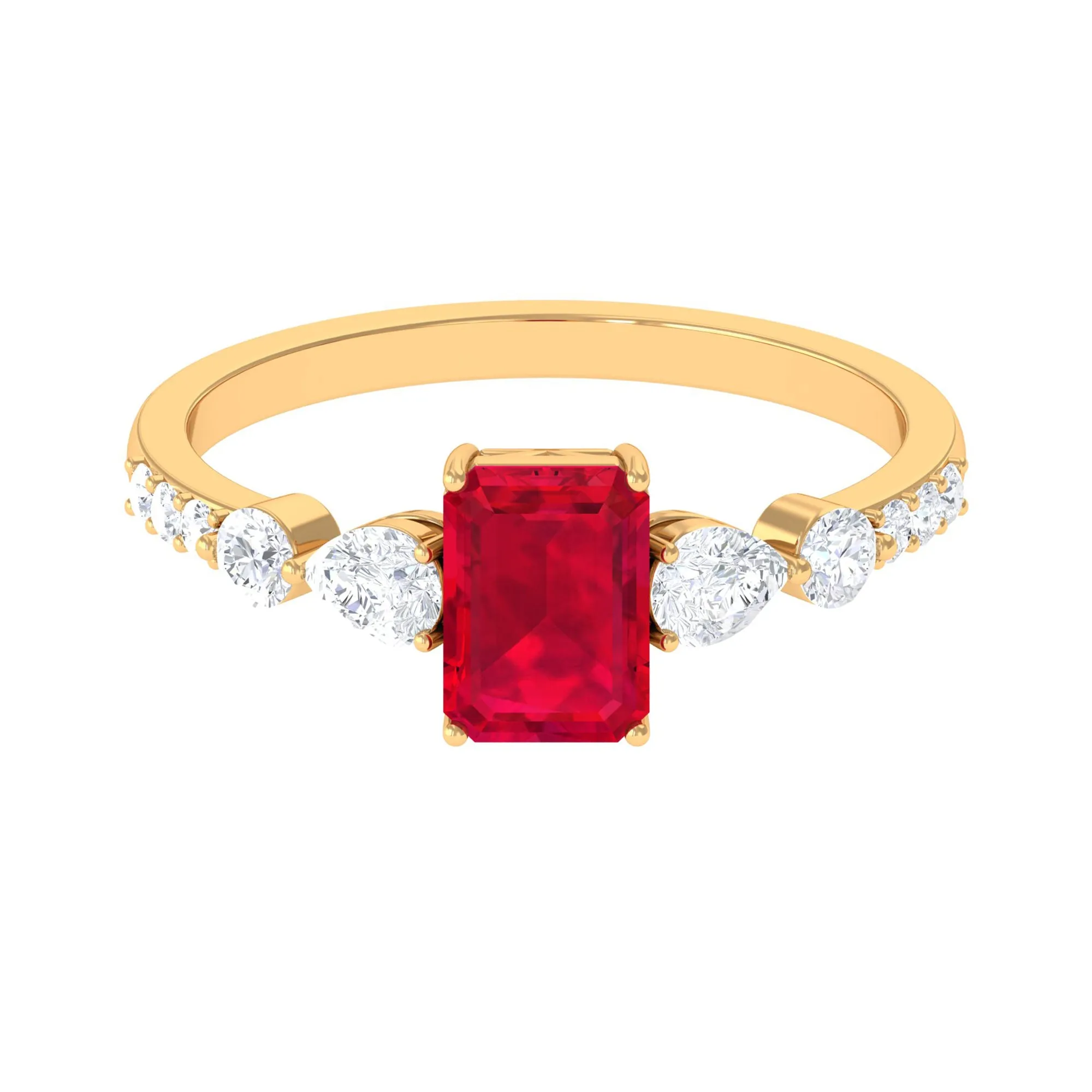 1.75 CT Octagon Lab Created Ruby Classic Solitaire Engagement Ring with Moissanite