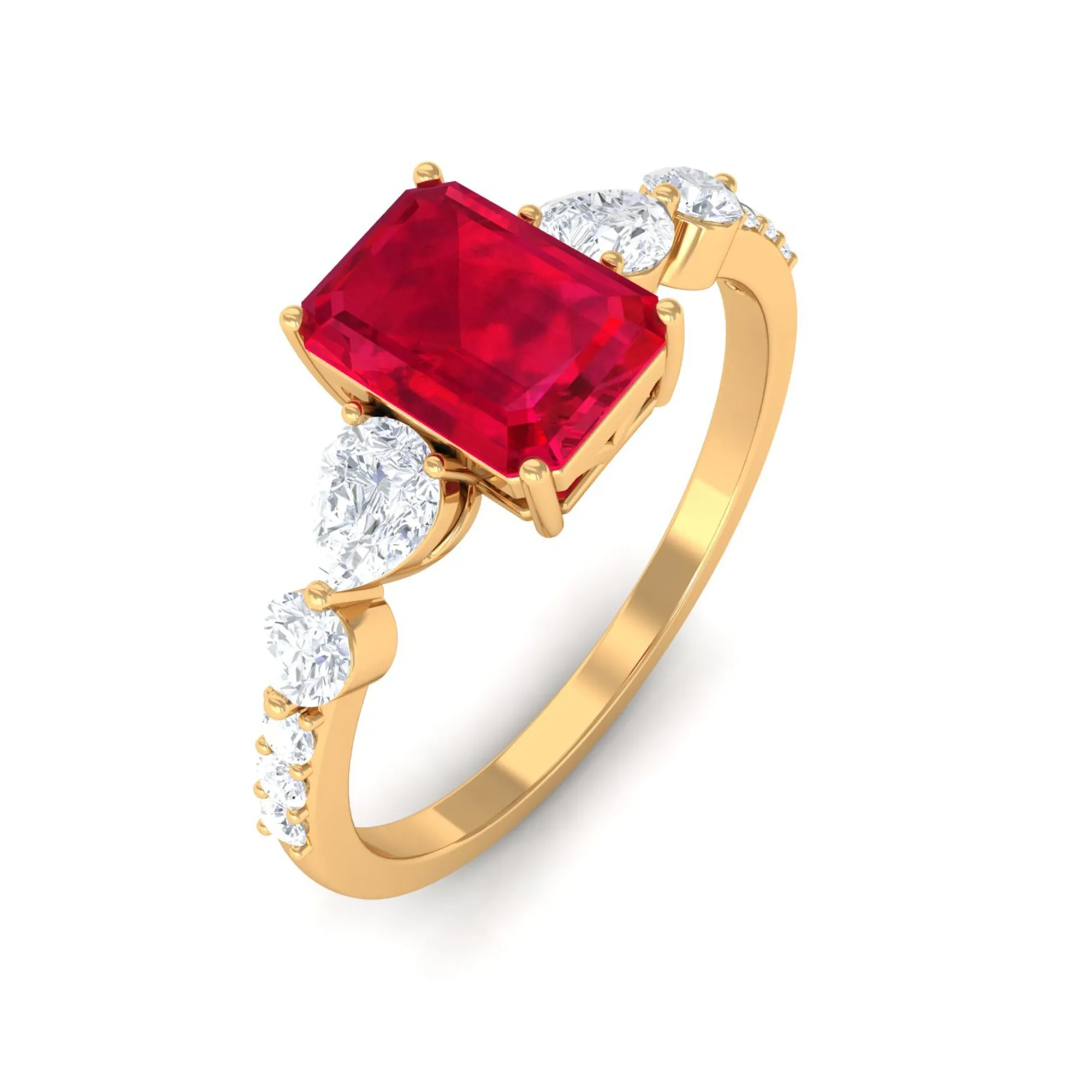 1.75 CT Octagon Lab Created Ruby Classic Solitaire Engagement Ring with Moissanite