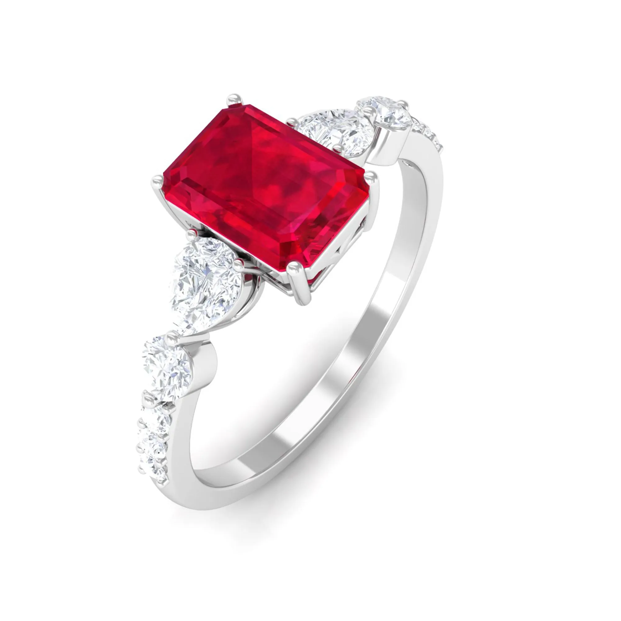 1.75 CT Octagon Lab Created Ruby Classic Solitaire Engagement Ring with Moissanite