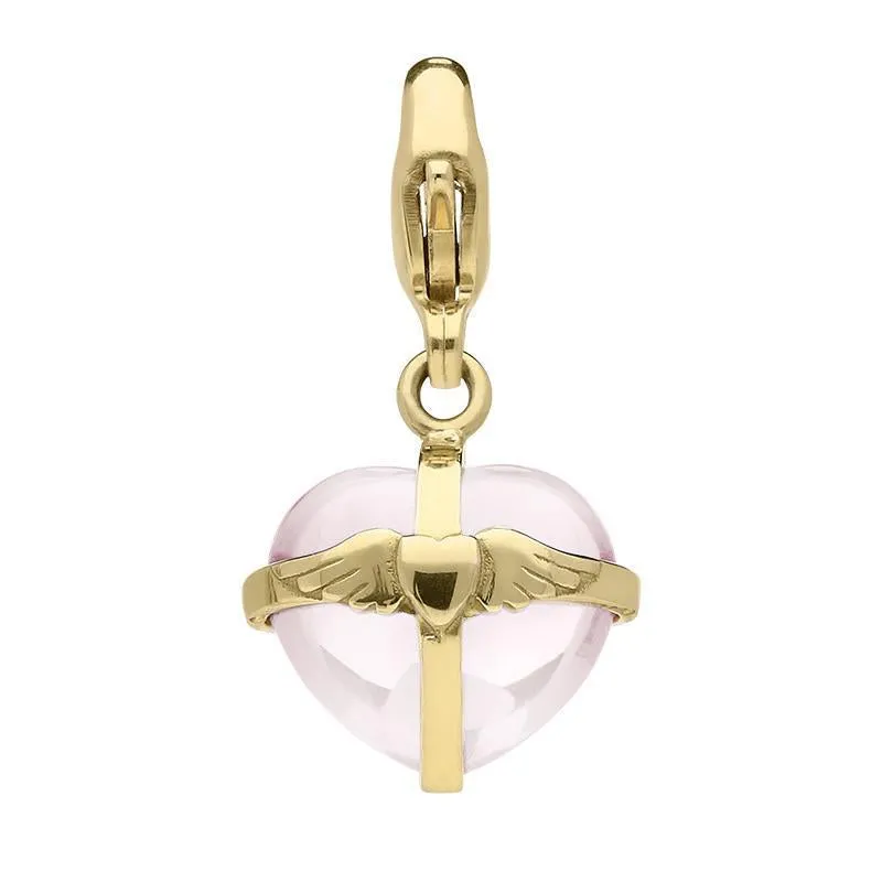 18ct Rose Gold Rose Quartz Small Winged Heart Charm