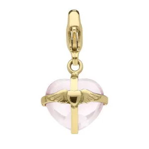 18ct Rose Gold Rose Quartz Small Winged Heart Charm