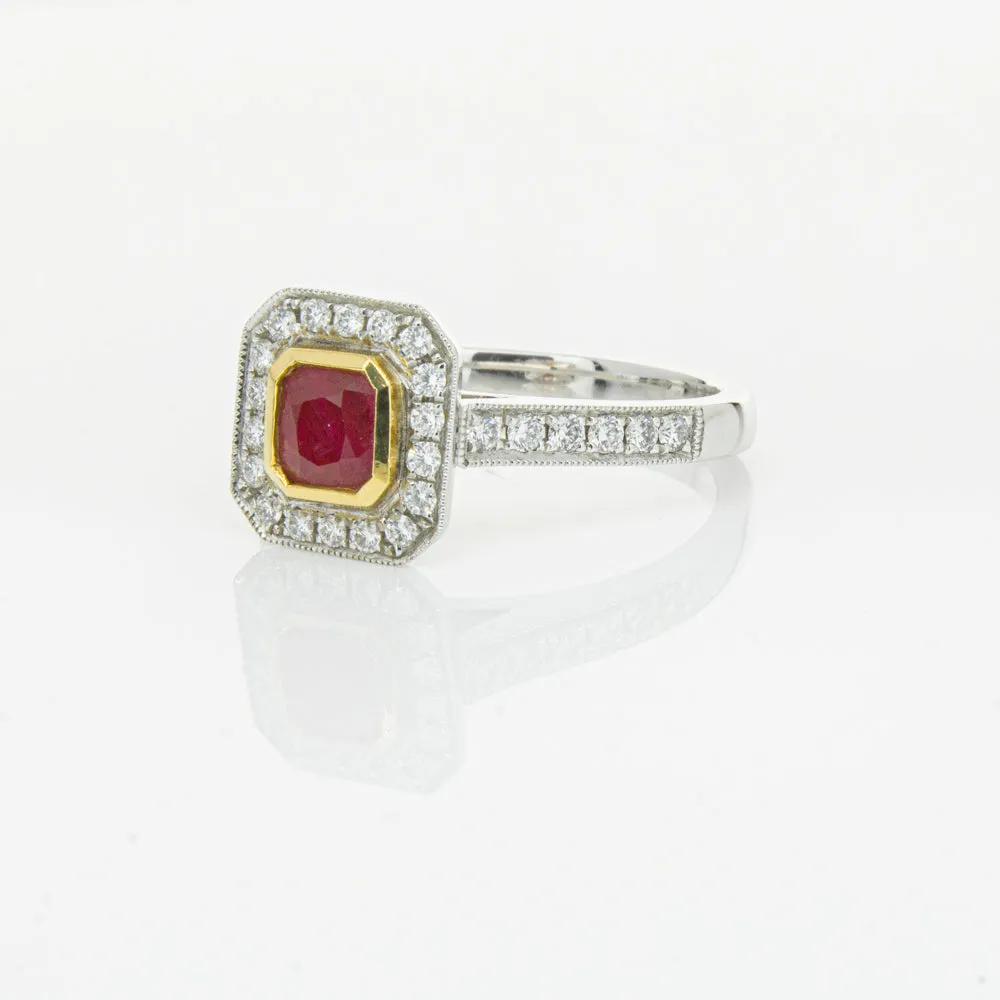 18ct White & Yellow Gold Ruby & Diamond Ring