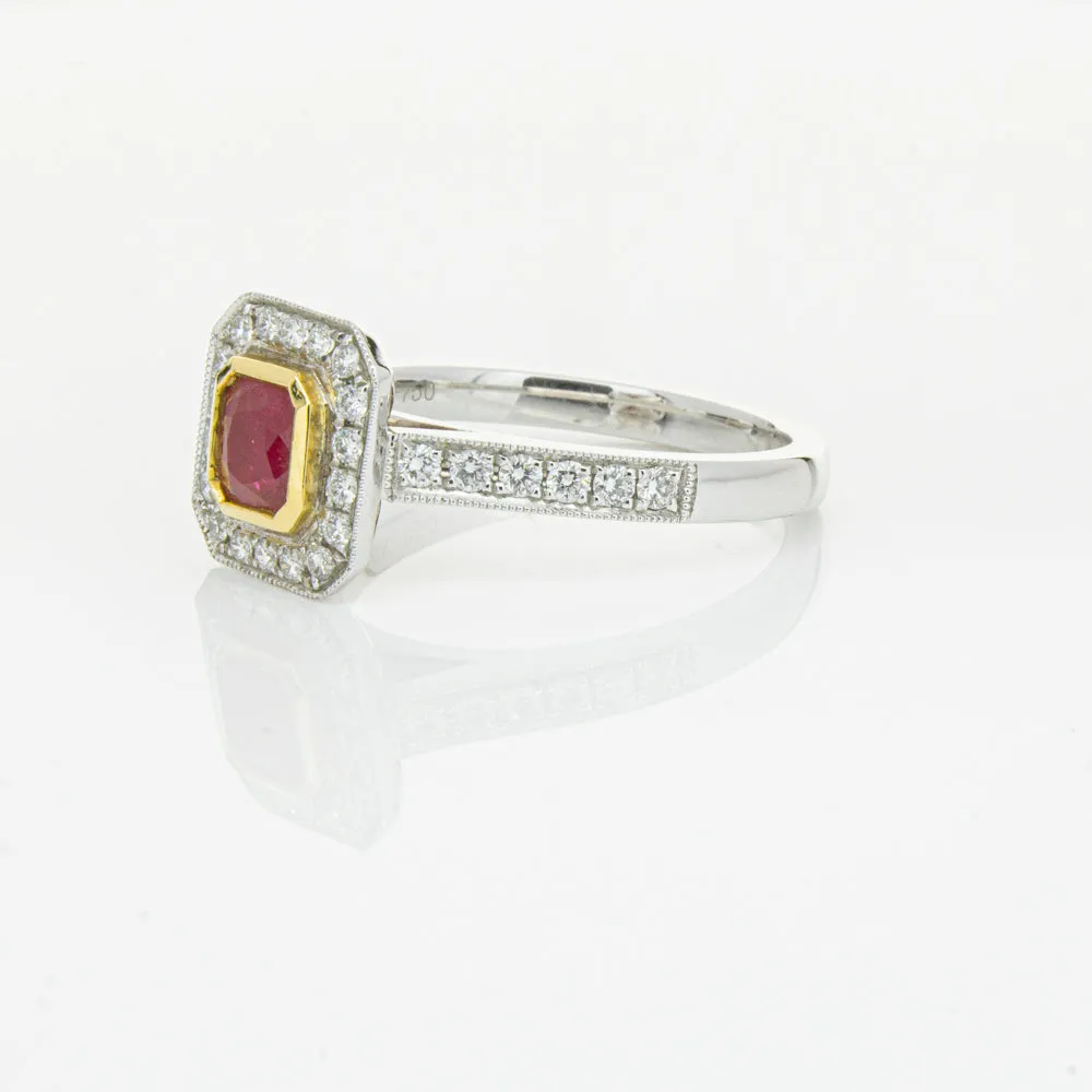 18ct White & Yellow Gold Ruby & Diamond Ring