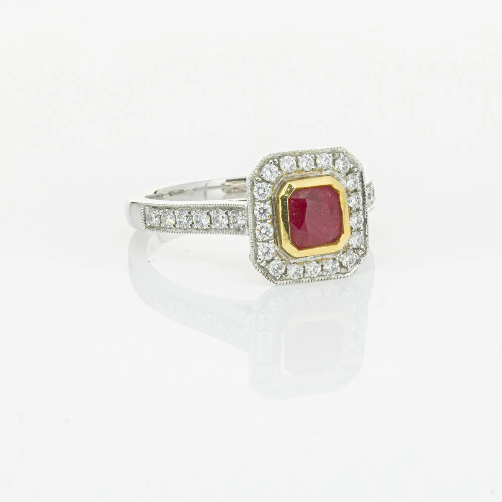 18ct White & Yellow Gold Ruby & Diamond Ring