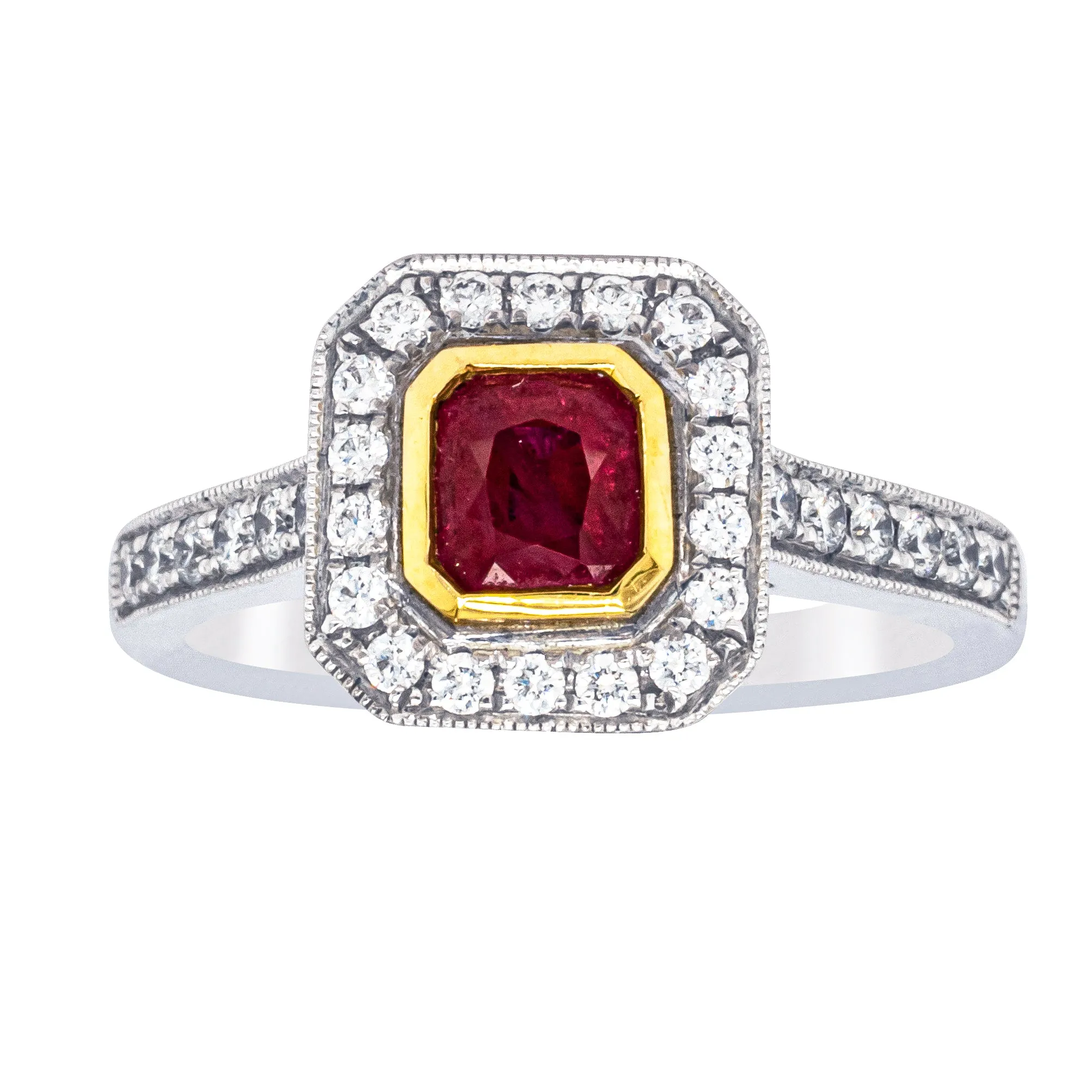 18ct White & Yellow Gold Ruby & Diamond Ring