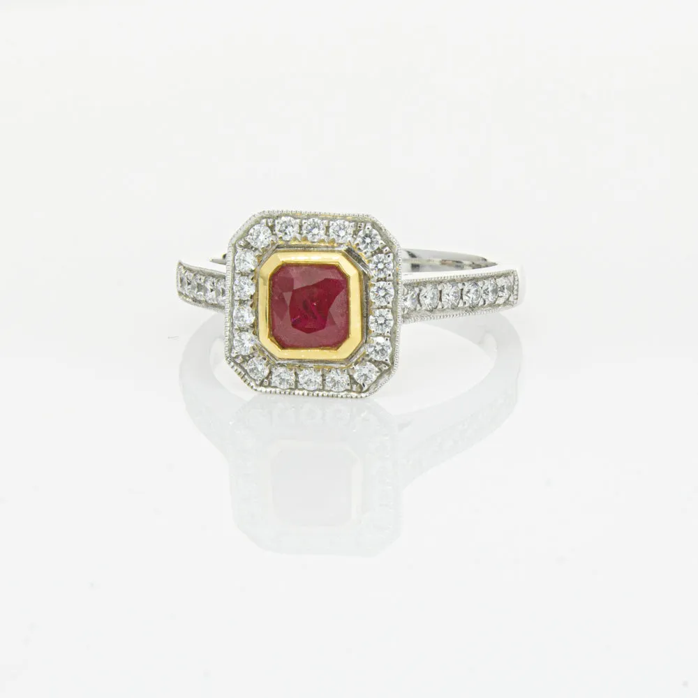 18ct White & Yellow Gold Ruby & Diamond Ring