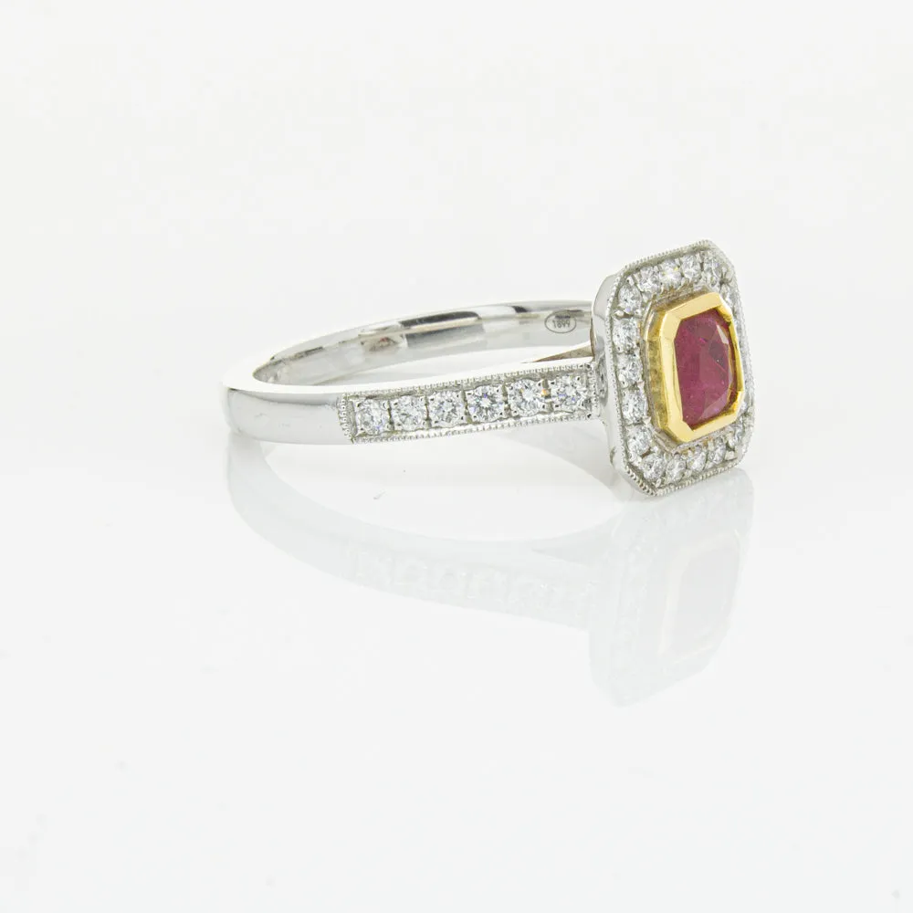 18ct White & Yellow Gold Ruby & Diamond Ring