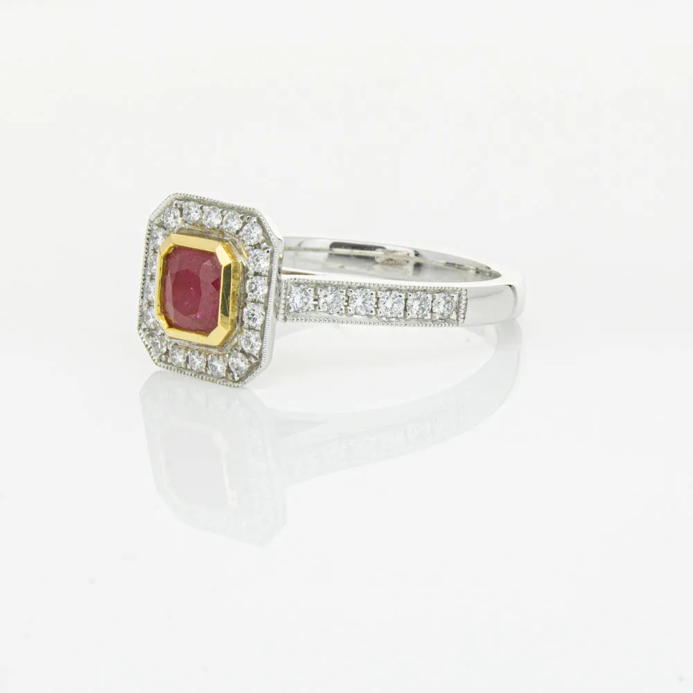 18ct White & Yellow Gold Ruby & Diamond Ring