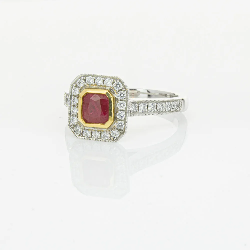 18ct White & Yellow Gold Ruby & Diamond Ring