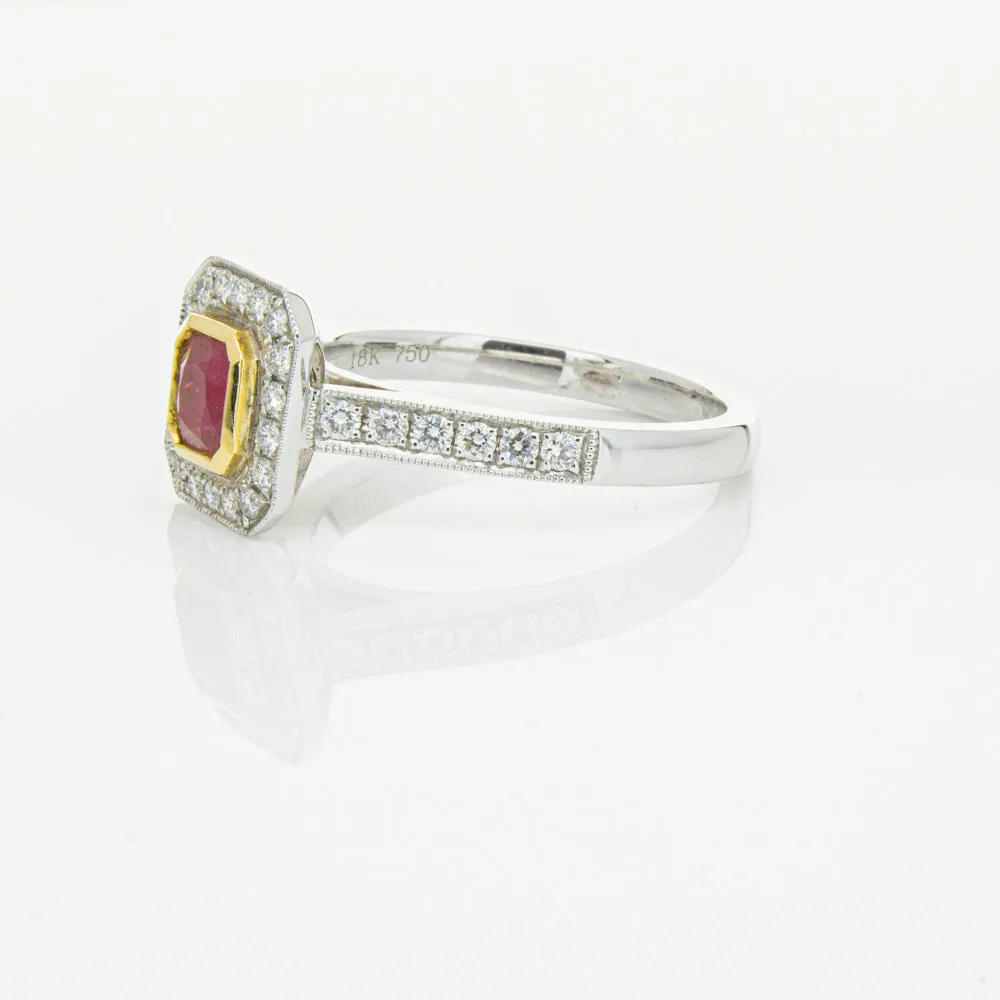 18ct White & Yellow Gold Ruby & Diamond Ring