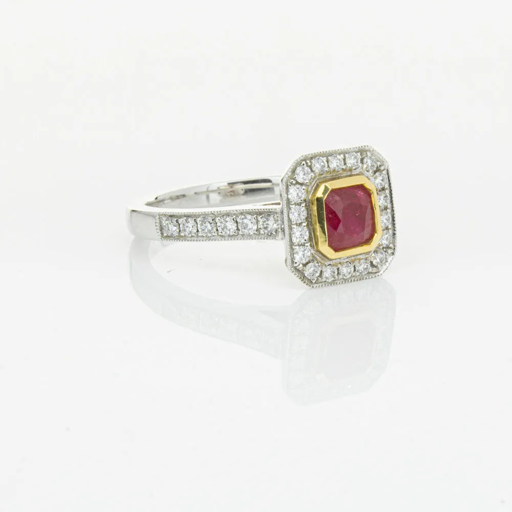 18ct White & Yellow Gold Ruby & Diamond Ring