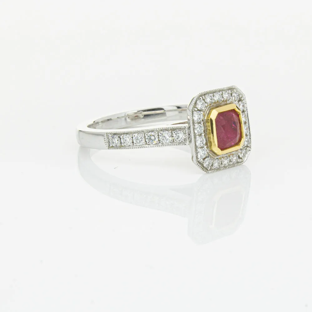 18ct White & Yellow Gold Ruby & Diamond Ring