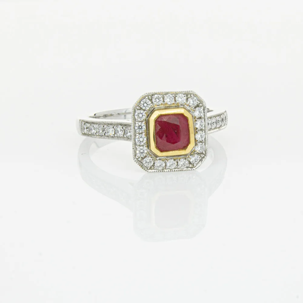 18ct White & Yellow Gold Ruby & Diamond Ring