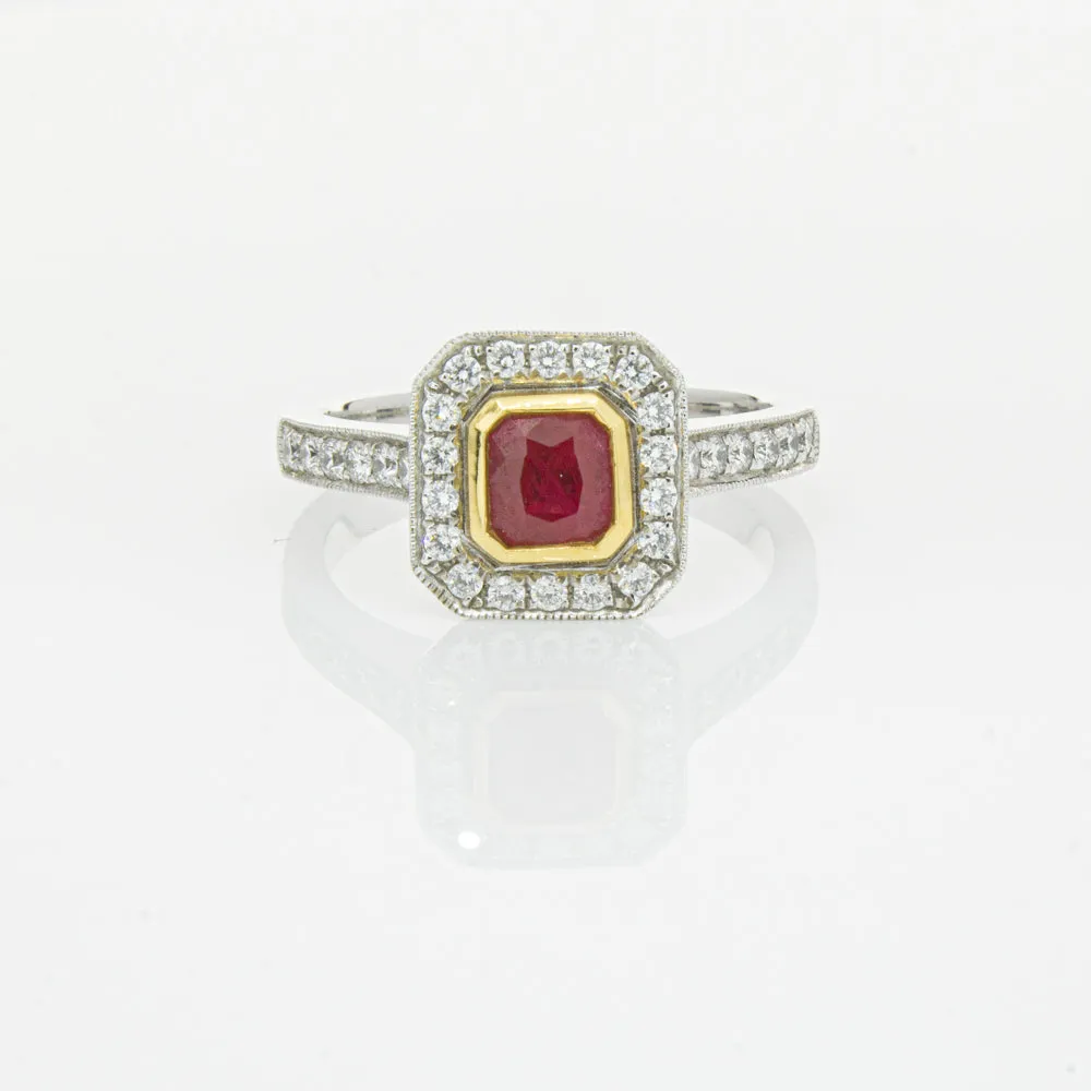 18ct White & Yellow Gold Ruby & Diamond Ring