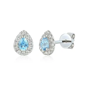 18ct White Gold 0.27ct Pear Cut Aquamarine And 0.16ct Diamond Halo Stud Earrings